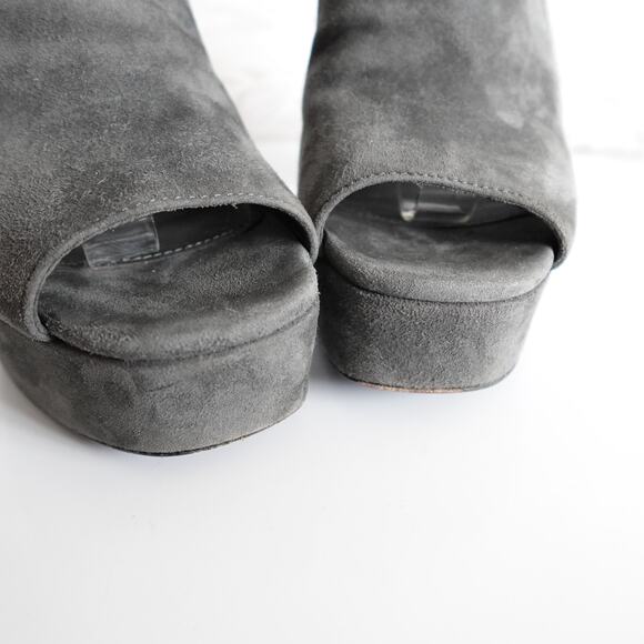 Prada Grey Suede Cutout Suede Peep Toe Platform Sandals - Picture 6 of 12